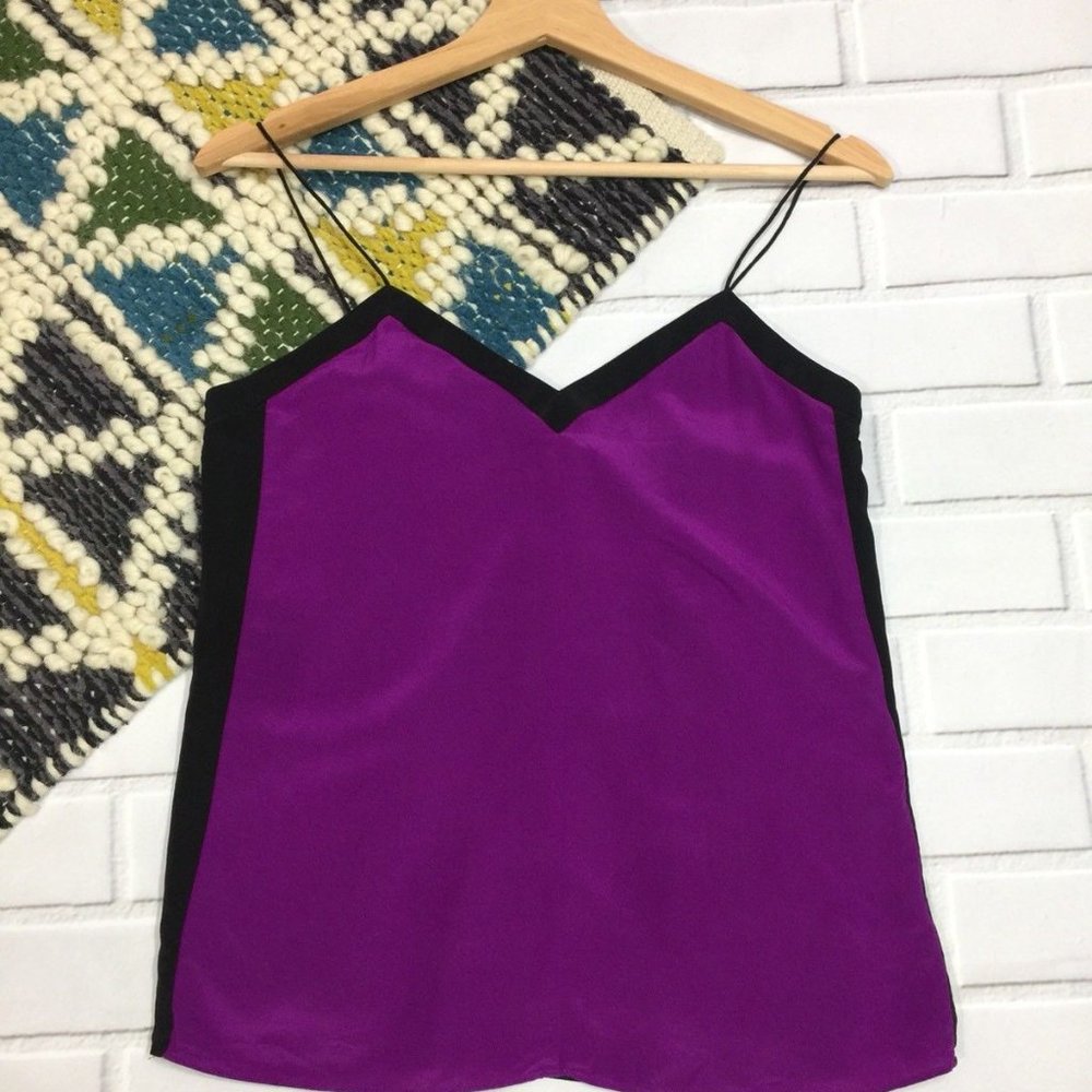 Tibi Heavy Silk V-Neck Silk Cami, Boysenberry/Black - Picture 7 of 13